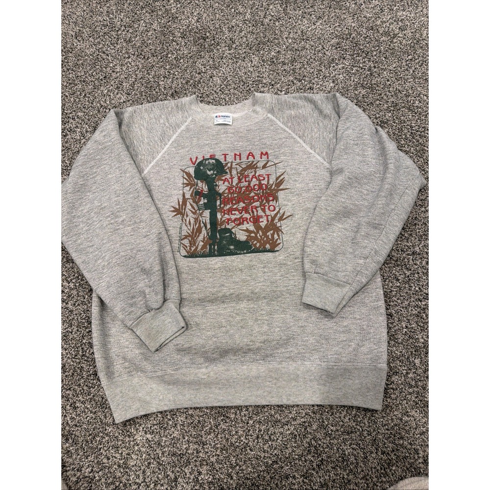 Vintage 80s Hanes Vietnam Sweatshirt Mens Medium Made in USA Gray